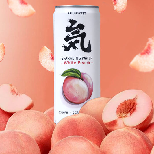 CHI FOREST White Peach Sparkling Water 24 Cans, Flavored SparklingWater, 0 Sugar and 0 Calorie BubblyWater, Refreshing Carbonated Water, Perfect for Party, Exercise or Work, 11.16 Fl oz, Pack of 24