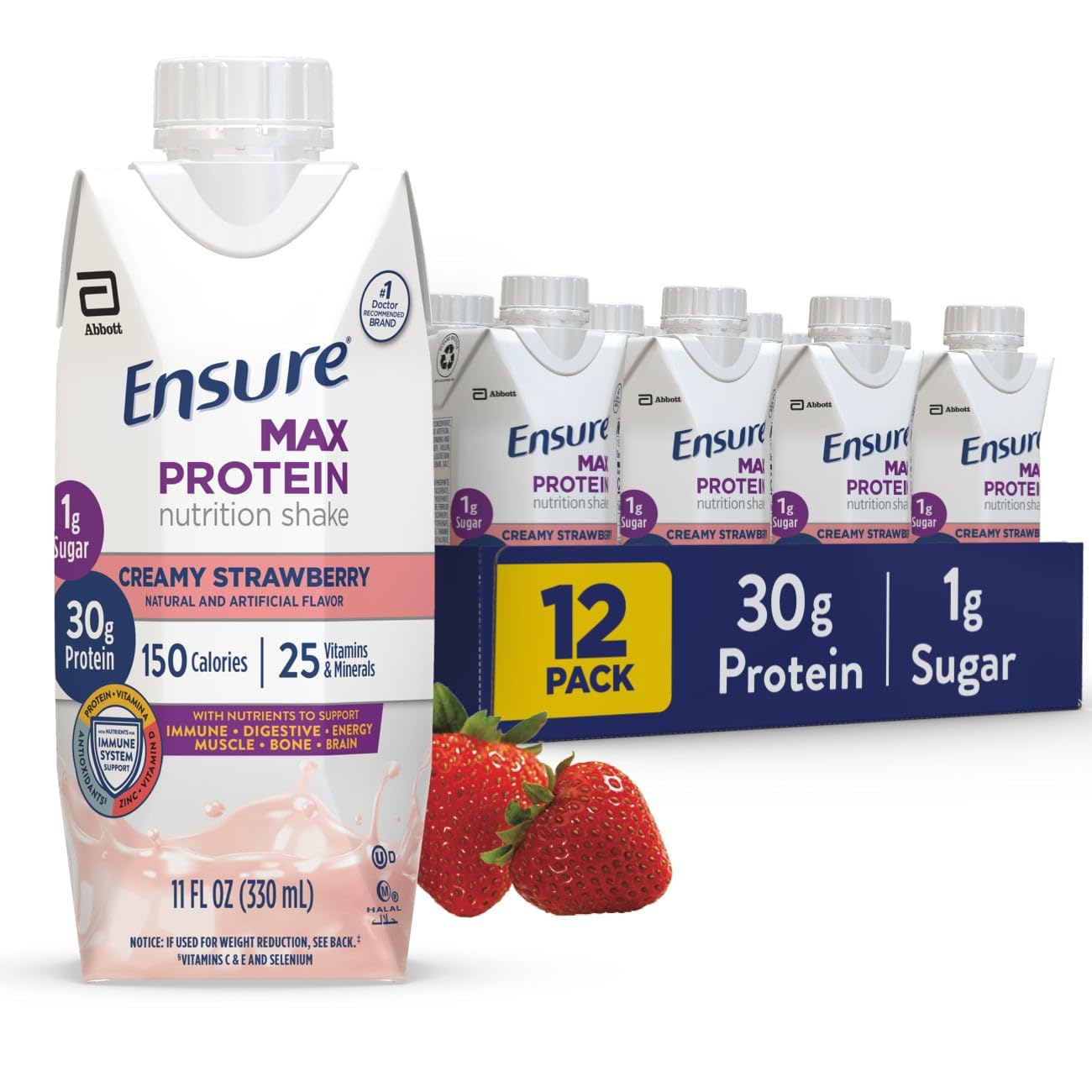 Ensure Max Protein Nutrition Shake with 30g of Protein, 1g of Sugar, High Protein Shake & Max Protein Nutrition Shake Liquid, with 30g of Protein, 1g of Sugar, Creamy Peach