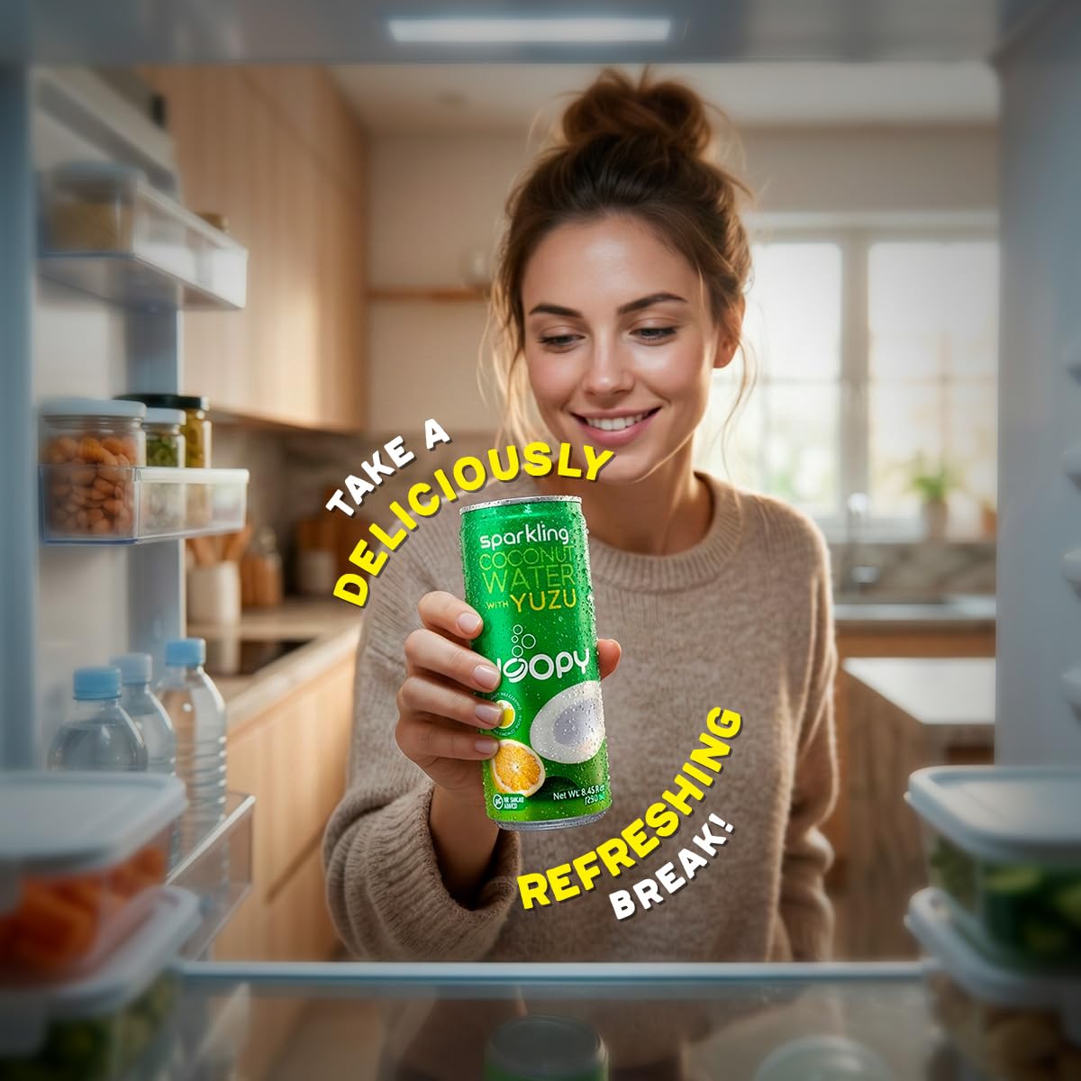 Yoopy Sparkling Coconut Water with Citrus-Inspired Yuzu – Low Sugar Refreshing Drink, Healthy Soda Alternative, Lightly Carbonated Beverage - 12 pack (8.45 fl oz cans)