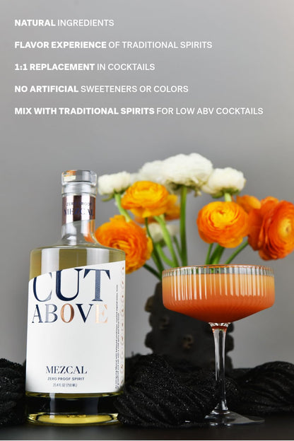 CUT ABOVE Zero Alcohol Mezcal | Award Winning Premium Non-Alcoholic Spirit for Alcohol Free Cocktails | 25.4 fl. oz. (750mL)