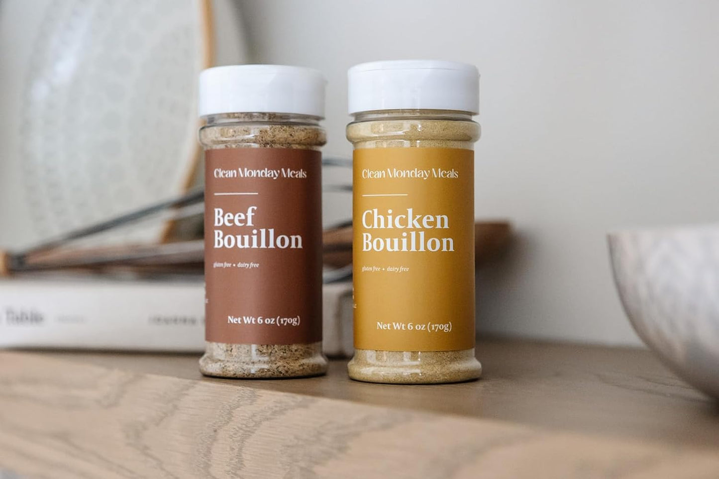 Clean Monday Meals Chicken & Beef Bouillon Powder | Gluten Free, Dairy Free, No Artificial Flavors or Additives | Real Chicken & Beef Stock Base for Soups, Stews & Sauces | Two-Pack, 100 Servings Each