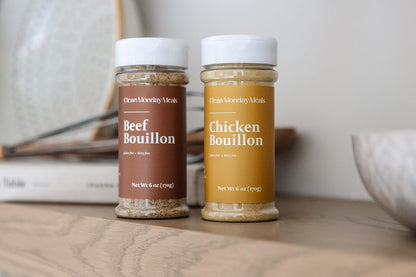 Clean Monday Meals Chicken & Beef Bouillon Powder | Gluten Free, Dairy Free, No Artificial Flavors or Additives | Real Chicken & Beef Stock Base for Soups, Stews & Sauces | Two-Pack, 100 Servings Each