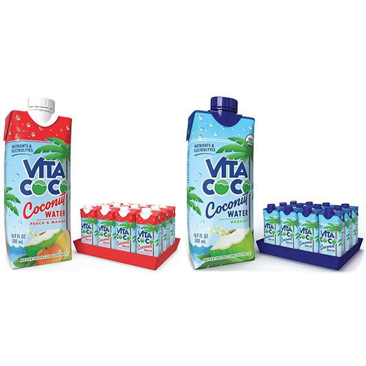Vita Coco Coconut Water, Peach & Mango and Vita Coco Coconut Water, Pure Organic - Naturally Hydrating Electrolyte Drink - Smart Alternative to Coffee, Soda, and Sports Drinks - Gluten Free - 16.9 Ounce (Pack of 12)