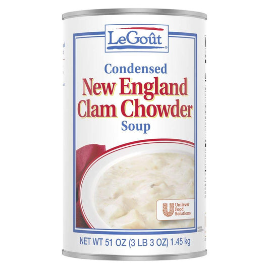 LeGout New England Clam Chowder Condensed Canned Soup, 0g Trans Fat, 51 oz, Pack of 12