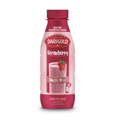 Darigold 1 Percent Milk, Reduced Fat Shelf Stable Milk with 9 Essential Nutrients, 16g Protein, rsBT Free - 14oz, 12 Pack (Strawberry)