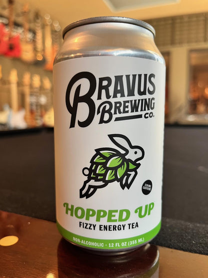 Bravus Hopped Up Sparkling Energy Tea 6 Pack - 12 fl oz - Low Calorie, Organic Black Tea with Organic Hops and 120mg Organic Caffeine - Refreshing Boost with Only 10 Calories