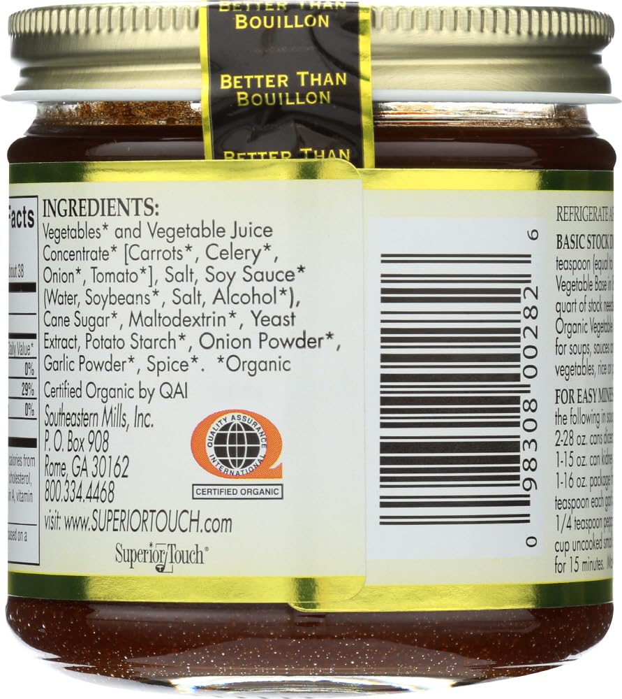 Better Than Bouillon Organic Vegetable Base, Made from Seasoned & Concentrated Vegetables, Organic & Vegan, Makes 9.5 Quarts of Broth, 8 OZ Jar (Pack of 3)