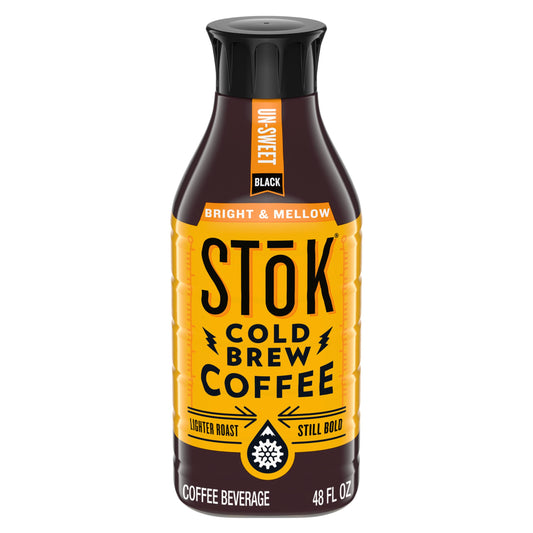 SToK Cold Brew Coffee, Bright & Mellow, Light Roast Brewed Low and Slow, Unsweetened, Black Coffee, 48 FL OZ Bottle
