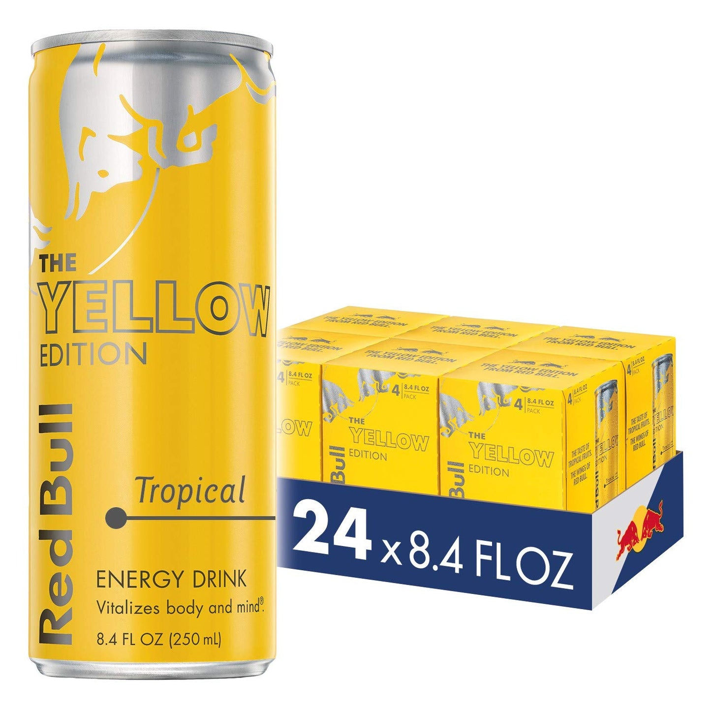Red Bull Red and Yellow Edition Watermelon and Tropical Energy Drink Bundle, 8.4 Fl Oz, 48 Cans