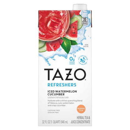 TAZO Iced Watermelon Cucumber Herbal Tea Concentrate, Caffeine-Free, 32 Fl Oz Caton (Pack of 2)