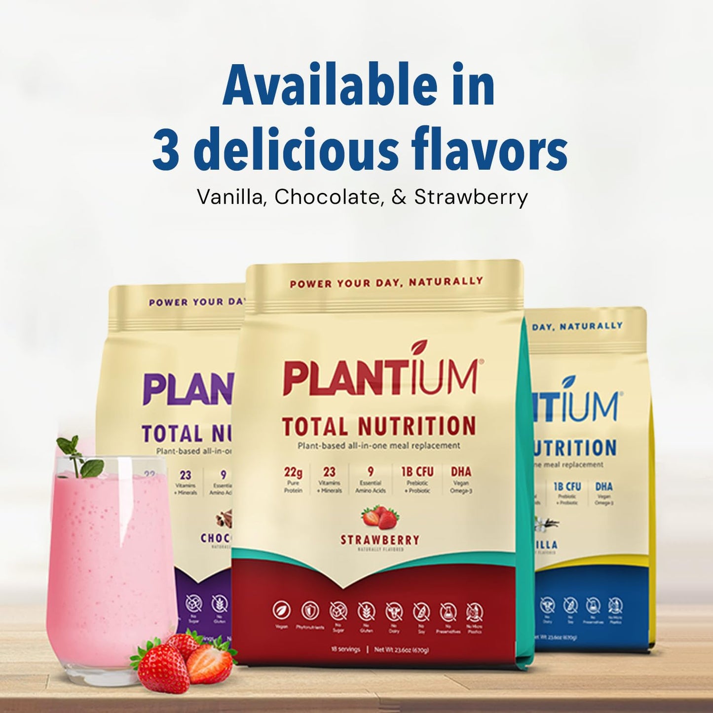 Plantium Total Nutrition, Premium All-in-One Meal Replacement Shake, Plant-Based Protein Powder with Vitamins, Minerals & Probiotics, 22g Protein per Serving, Vanilla