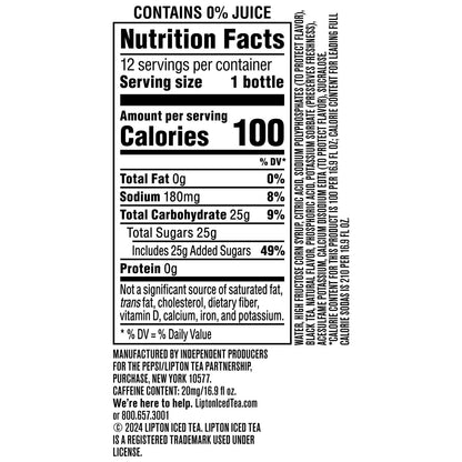 Lipton Peach Iced Tea, 16.9 Fl Oz Bottles (Pack of 12)