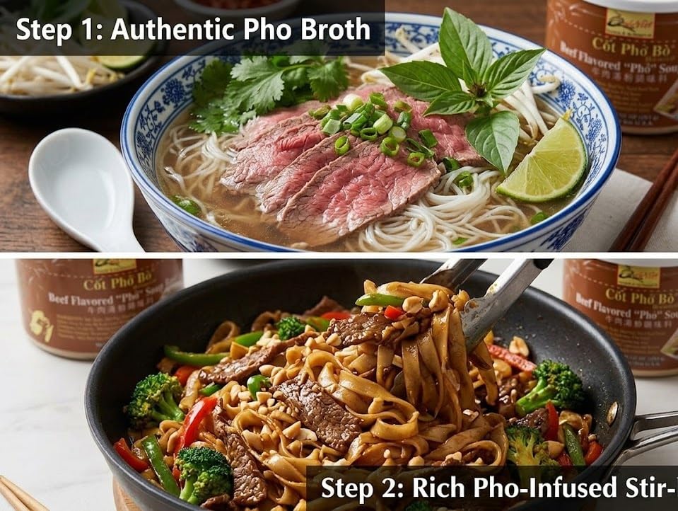 Quoc Viet Foods Beef Flavored "Pho" Soup Base 10oz Cot Pho Bo | Pack of 2 | With Tasting Spoon