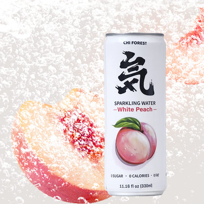 CHI FOREST White Peach Sparkling Water, 0 Calories and 0 Suger Flavored Bubbly Water, 11.16 Fl oz, Pack of 24
