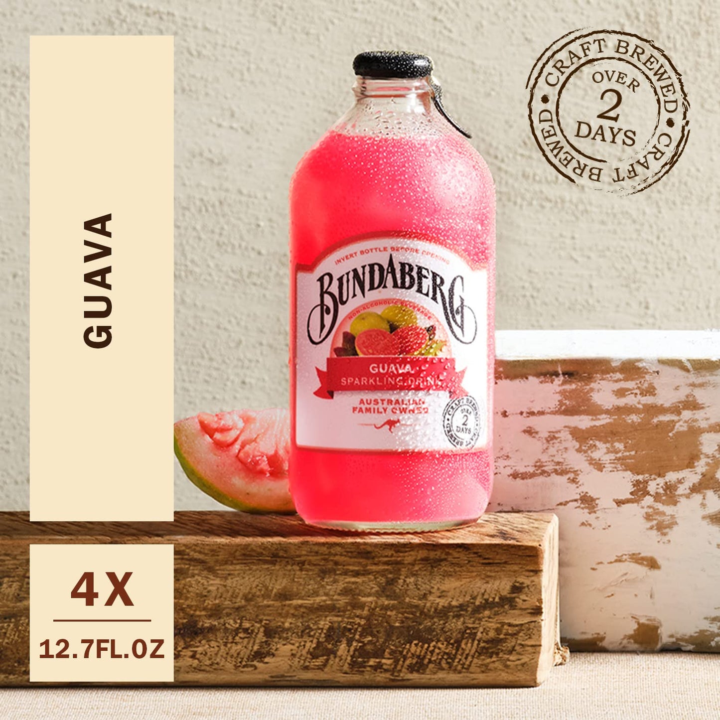 Bundaberg Sparkling Fruit Drink, Guava, 12.7 fl oz, 4 Count (Pack of 2)