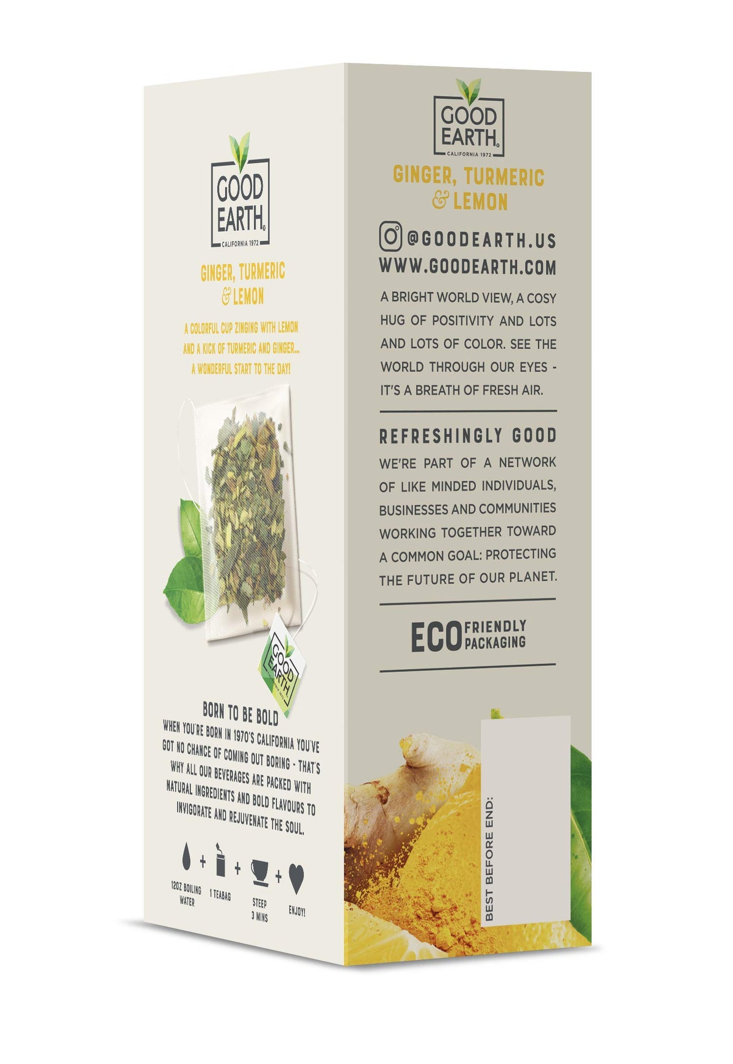 Good Earth Sensorial Blend Flavored Herbal Tea Ginger, Turmeric and Lemon, No Artificial Color, No Preservatives, 15 Bag (Pack of 5)