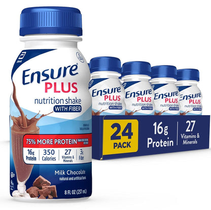 Ensure Plus Nutrition Shake with 16 Grams of Protein & Ensure Plus Nutrition Shake With Fiber, 16 Grams of Protein, Meal Replacement Liquid, Milk Chocolate, gluten free, 8 Fl Oz (Pack of 24)