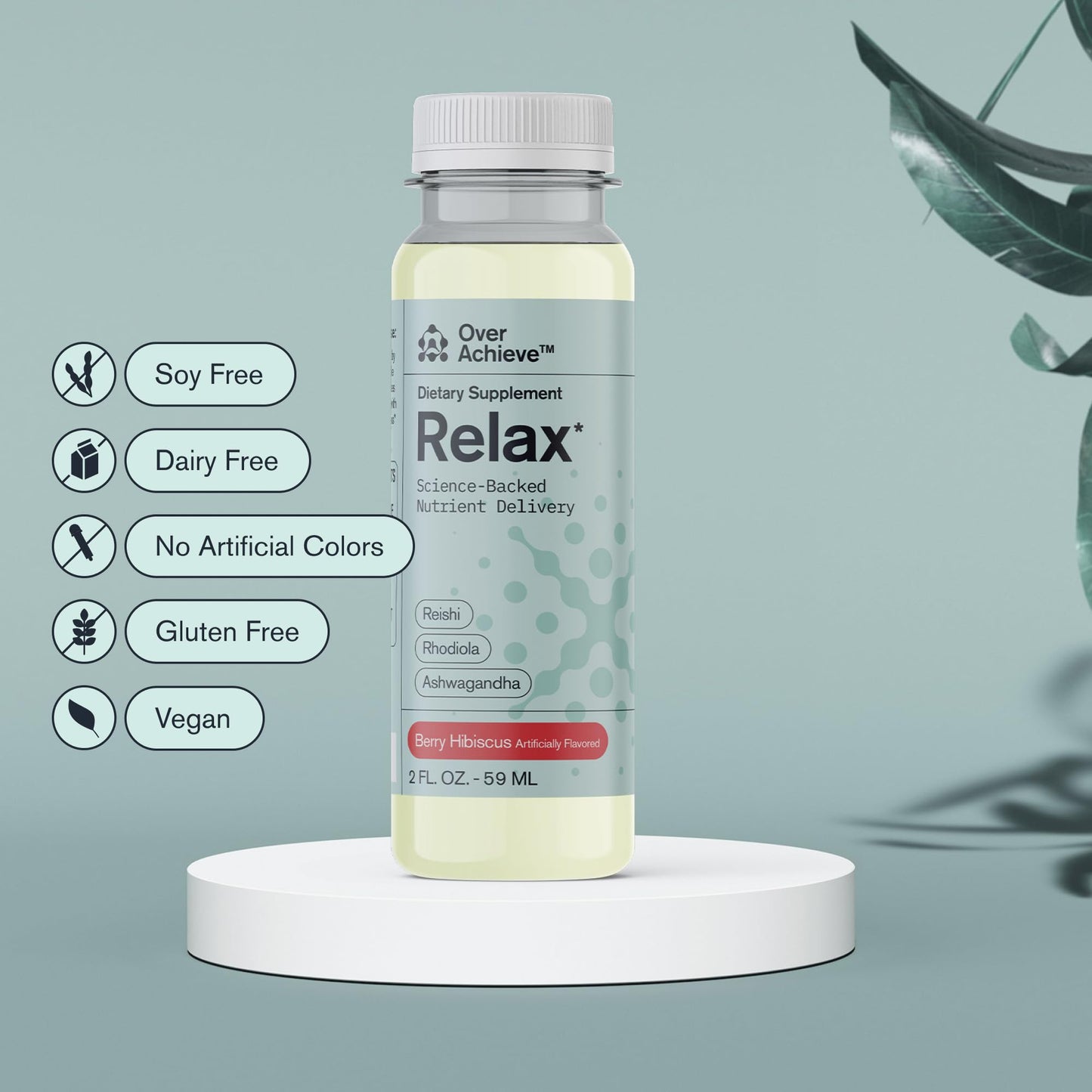 Relax Drink for Relaxation and Stress Relief, Contains Ashwagandha, Rhodiola Rosea and Reishi Mushroom with Advanced Nanoscience Technology, 3 Pack Calm Nervous System Berry Hibiscus, 2oz