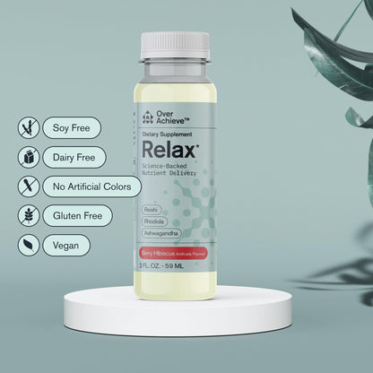 Relax Drink for Relaxation and Stress Relief, Contains Ashwagandha, Rhodiola Rosea and Reishi Mushroom with Advanced Nanoscience Technology, 3 Pack Calm Nervous System Berry Hibiscus, 2oz