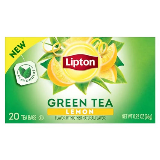 Lipton Lemon Green Tea Bags, Flavored, Unsweetened Teabags for Hot Tea or Iced Tea with Caffeine and Flavonoids, 20 Total Tea Bags