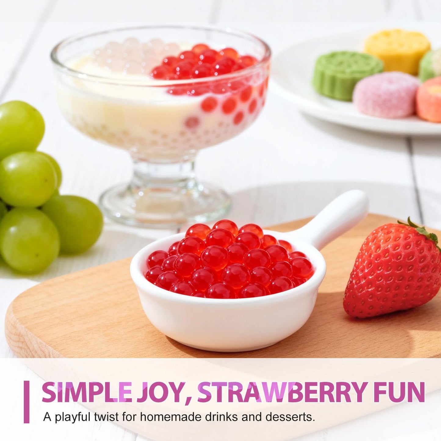 Soeos Popping Boba, 1.2 lbs, 550g (Strawberry, Blueberry & Peach) Pack of 3 – Bursting Fruit Flavor Pearls for Drinks, Desserts & Toppings
