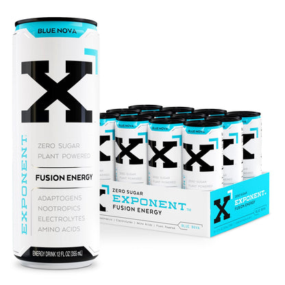 Exponent – Blue Nova Fusion Energy Drink | Pack of 12, 355mL Cans | Cool Berry Flavor with Citrus Notes | Zero Sugar & Sucralose | Naturally Sourced Caffeine | 15 Calories per Can