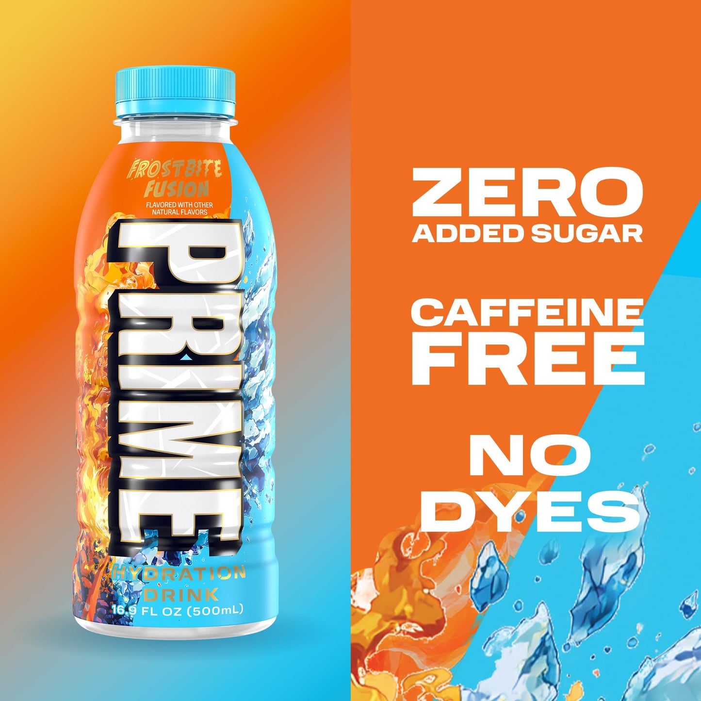 PRIME Hydration FROSTBITE FUSION, Sports Drinks with Coconut Water, Electrolyte Enhanced to Replenish Fluids, Zero Added Sugar, B Vitamins, Antioxidants, Made with Natural Flavors, 16.9 Fl Oz 12 Pack
