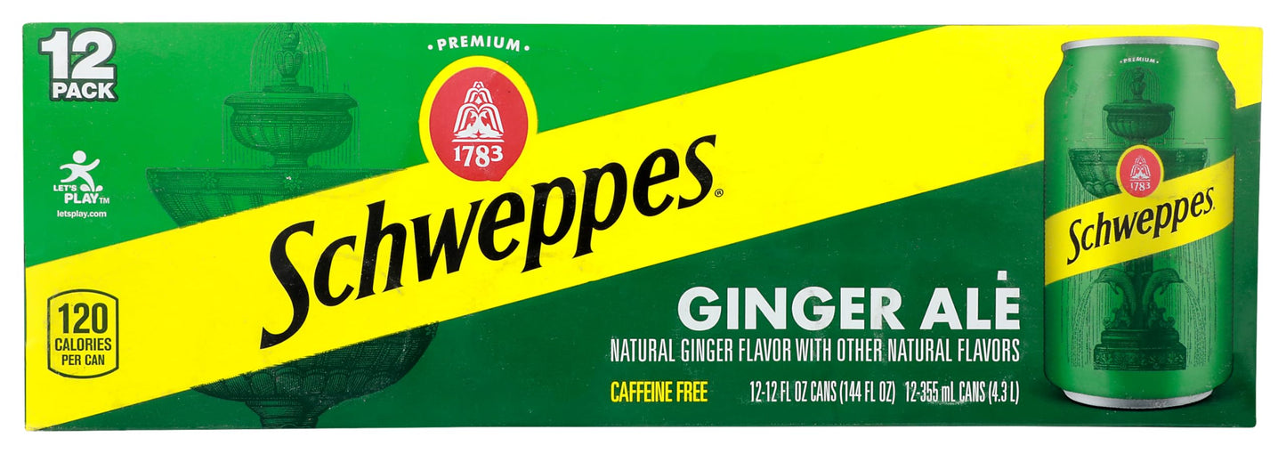 Schweppes Ginger Ale Soda, 12 fl oz cans, 12 pack