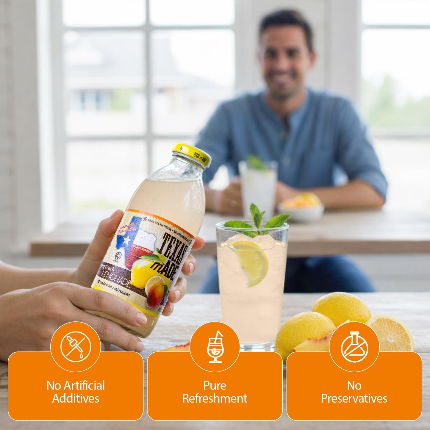 Texas mADE Fredericksburg Peach Lemonade, Lemonade Made with Pure Cane Sugar and Peach Flavor, No Preservatives, Texas Crafted Lemonade, 16 fl oz, Pack of 12