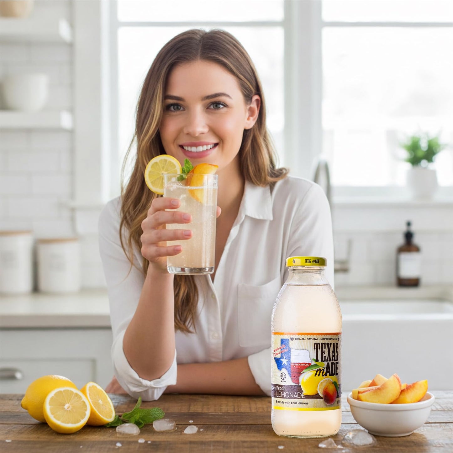 Texas mADE Fredericksburg Peach Lemonade, Lemonade Made with Pure Cane Sugar and Peach Flavor, No Preservatives, Texas Crafted Lemonade, 16 fl oz, Pack of 12