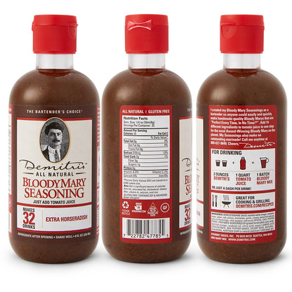 Demitri's Extra Horseradish Bloody Mary Seasoning Mix - Bloody Mary Mix - Concentrated Drink Mixer - Bold Rich Flavor - Ideal for Home Brunch Parties & Cocktails - 8oz Bottle (Pack of 1)