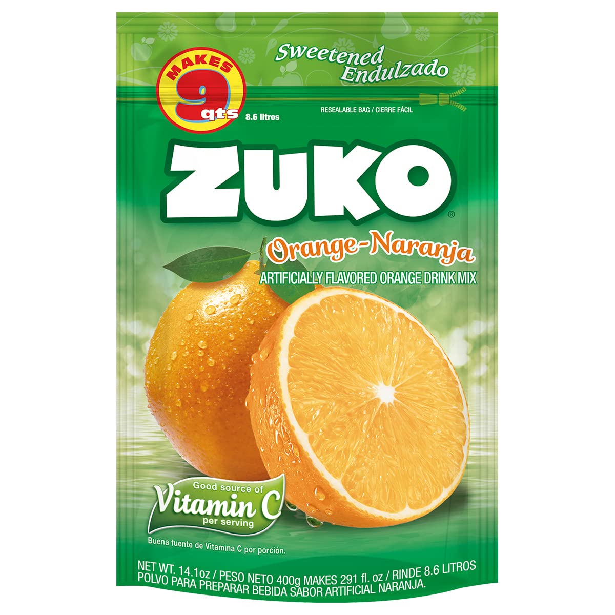 Zuko Orange Instant Powder Drink Family Pack, 14.1 oz, Pack of 6