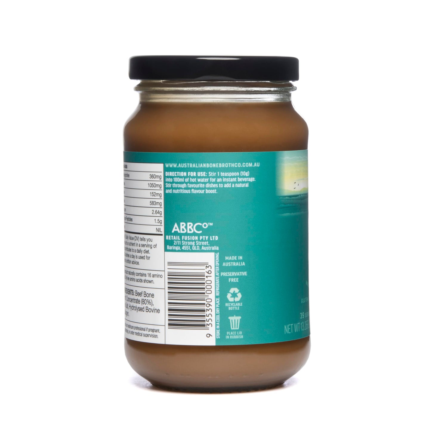 ABBCo Beef Broth Concentrate with Collagen, Rich Savoury Cooking Base for Soups, Gravies & Sauces, Just Add Hot Water, Halal, 13.26Floz