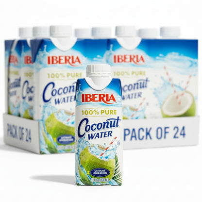 Iberia All Natural Coconut Water 11.1 fl oz (330ml) | 100% Pure Coconut Water | No Added Sugar or Preservatives | Refreshing Hydration Drink | Pack of 24
