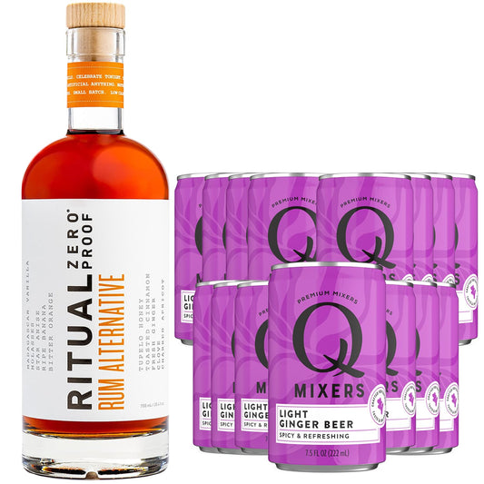 Ritual Zero Non-Alcoholic Rum Alternative with of Q Mixers Light Ginger Beer for your favorite Alcohol-Free Mixed Drink | 15 PACK