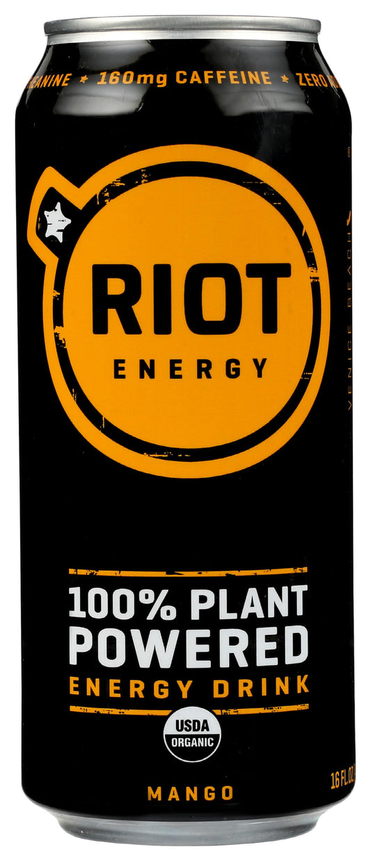 Riot Organic Mango Plant Powered Energy Drink, 16 FZ (Pack of 6)