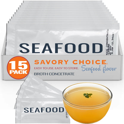 SAVORY CHOICE Seafood Broth Concentrate, 15 Packets (12g) - Gluten-Free, Diary-Free Broth Concentrate