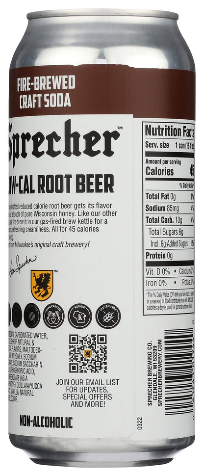 Sprecher Low-Cal Root Beer Soda, Kosher, Gluten Free, 16 Fluid Ounce (Pack of 12)