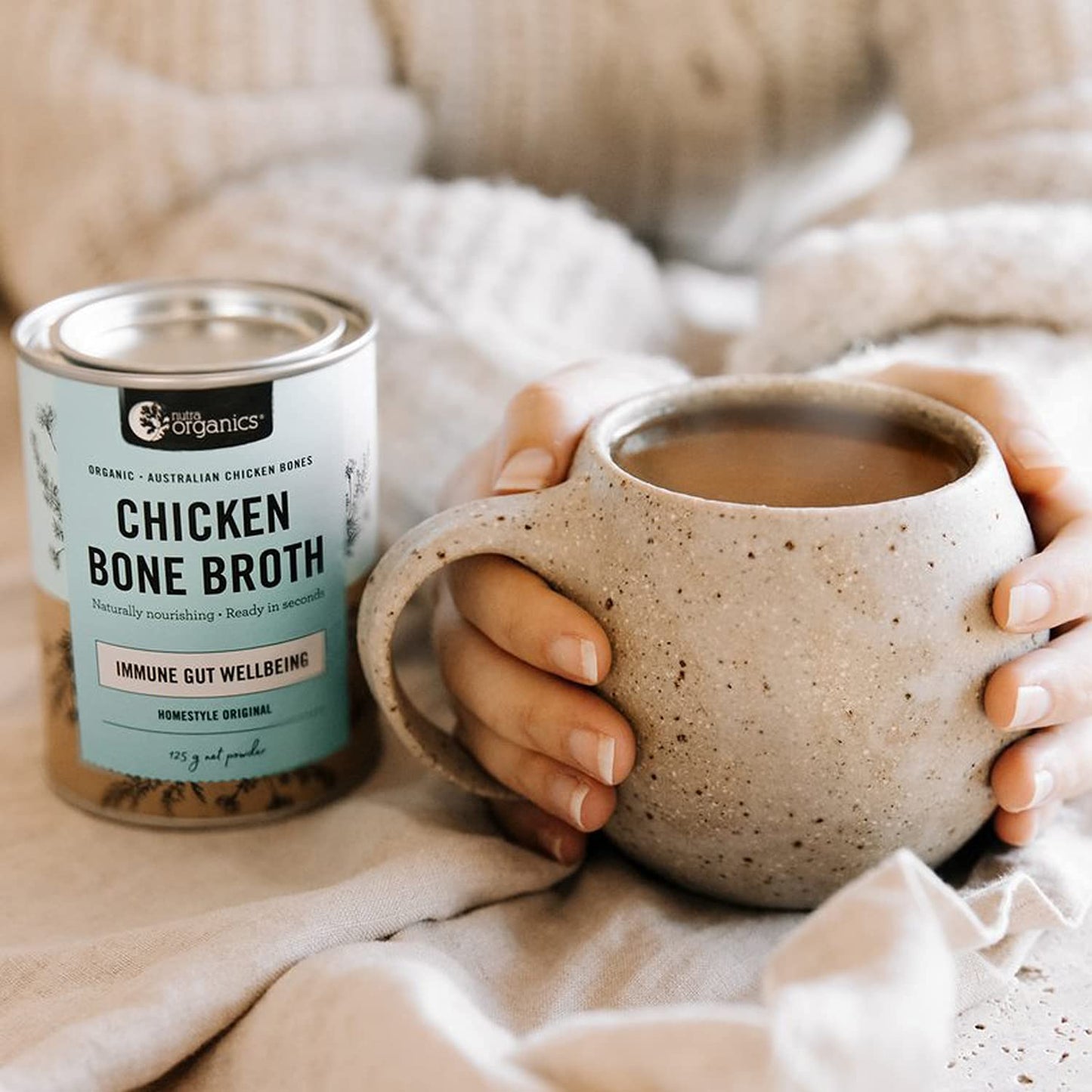 Nutra Organics Chicken Bone Broth Soup - Homestyle Original Flavor Chicken Stock Concentrate For Immune Wellbeing, Gut Health and Cooking (3.5oz)