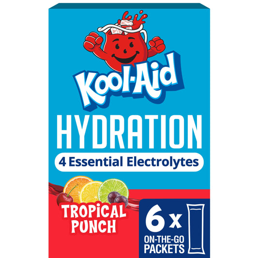 Kool-Aid Hydration Tropical Punch Artificially Flavored Drink Mix, 6 ct On-the-Go-Packets, 1.32 oz Box