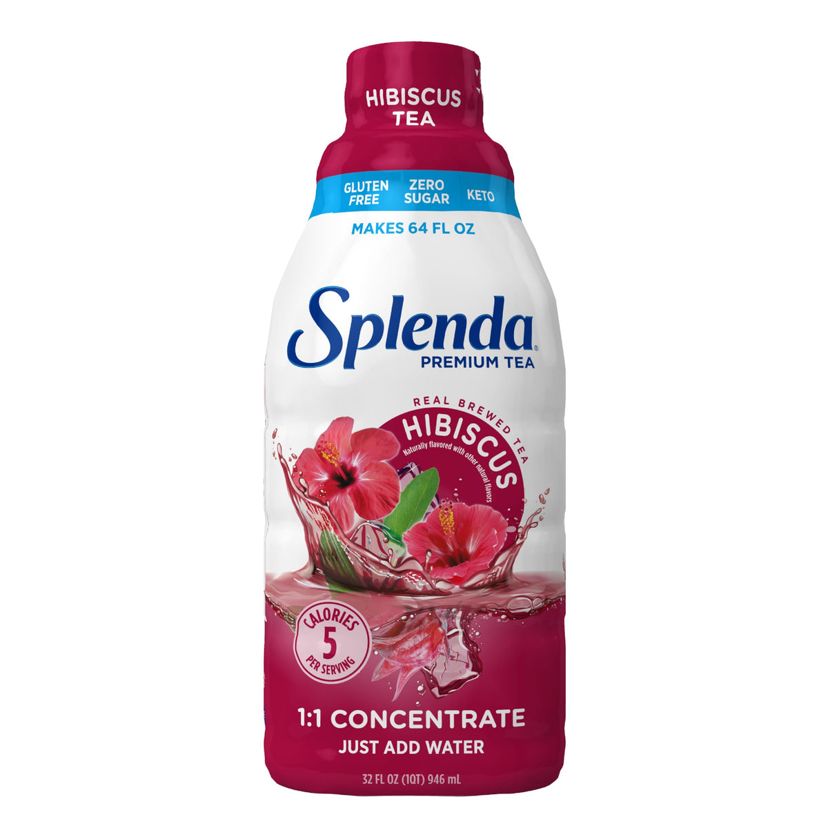 SPLENDA Premium Hibiscus Tea 1:1 Concentrate, Zero Sugar, Gluten Free, Real Brewed Tea, 32 Fl Oz