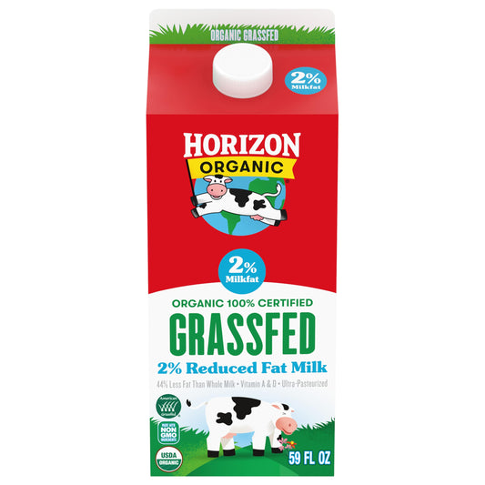 Horizon Organic Grassfed 2 Percent Milk, Rich and Creamy Reduced Fat Grassfed Milk, 59 fl oz Carton