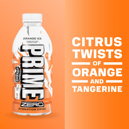 PRIME ZERO Variety Berry Ice, Cherry Ice, & Orange Ice Sugar Free Sports Drinks, Electrolyte Enhanced to Replenish Fluids, B Vitamins, Antioxidants, Low Calorie, Natural Flavors, 12 Fl Oz, 15 Pack