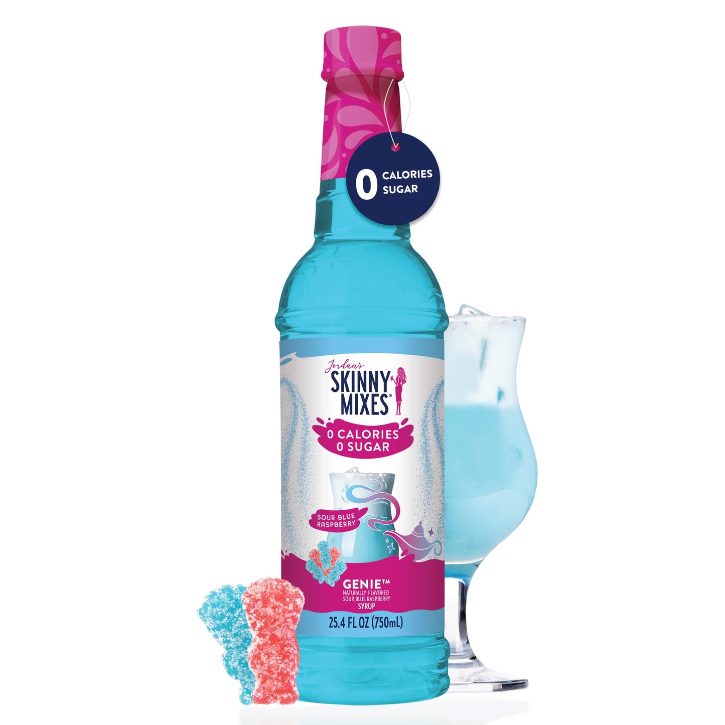 Jordan's Skinny Mixes Sugar Free Syrup, Sour Blue Raspberry, Fruit Flavored Water Enhancer, Drink Mix Iced Tea, Lemonade, Drinks, Low Calorie Water Flavoring, Dairy & Gluten Free, Kosher, 25.4 Fl Oz