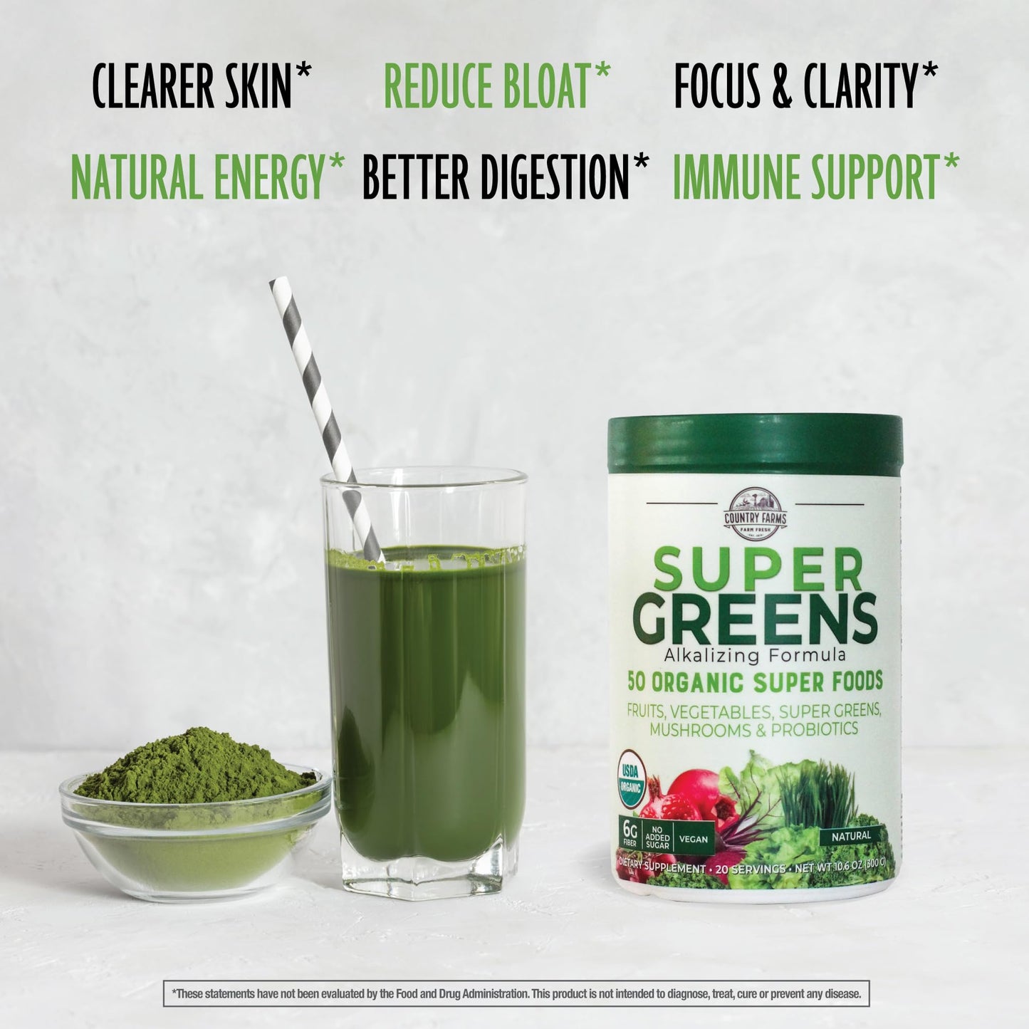 COUNTRY FARMS Super Greens Drink Mix Bundle - Natural & Chocolate Flavors, 50 Organic Superfoods, 20 Servings Each