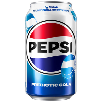 Pepsi Prebiotic Cola, 12 fl oz Can, 30 Calories, 5g Prebiotic Fiber, 5g Sugar, Soda Pop