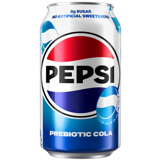 Pepsi Prebiotic Cola, 12 fl oz Can, 30 Calories, 5g Prebiotic Fiber, 5g Sugar, Soda Pop