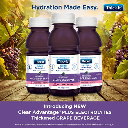 Thick-It Clear Advantage Mildy Thick Grape Drink Plus Electrolytes, Nectar Consistency, Swallowing Aid, Hydration on the Go, Convenient & Ready-to-Use, No Mixing Needed, 8 oz Bottle (24 Pack)