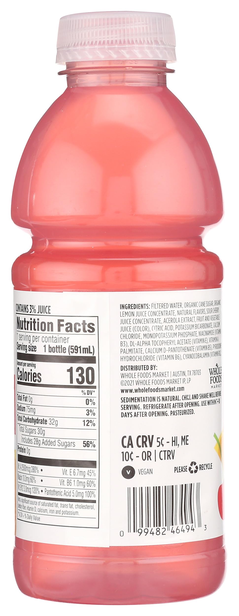365 by Whole Foods Market, Nutrient Enhanced Water, Pink Lemonade + B Vitamins, 20 Fl Oz