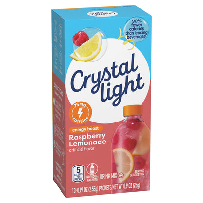 Crystal Light Raspberry Lemonade Energy Boost Drink Mix, 10 ct On-the-Go-Packets